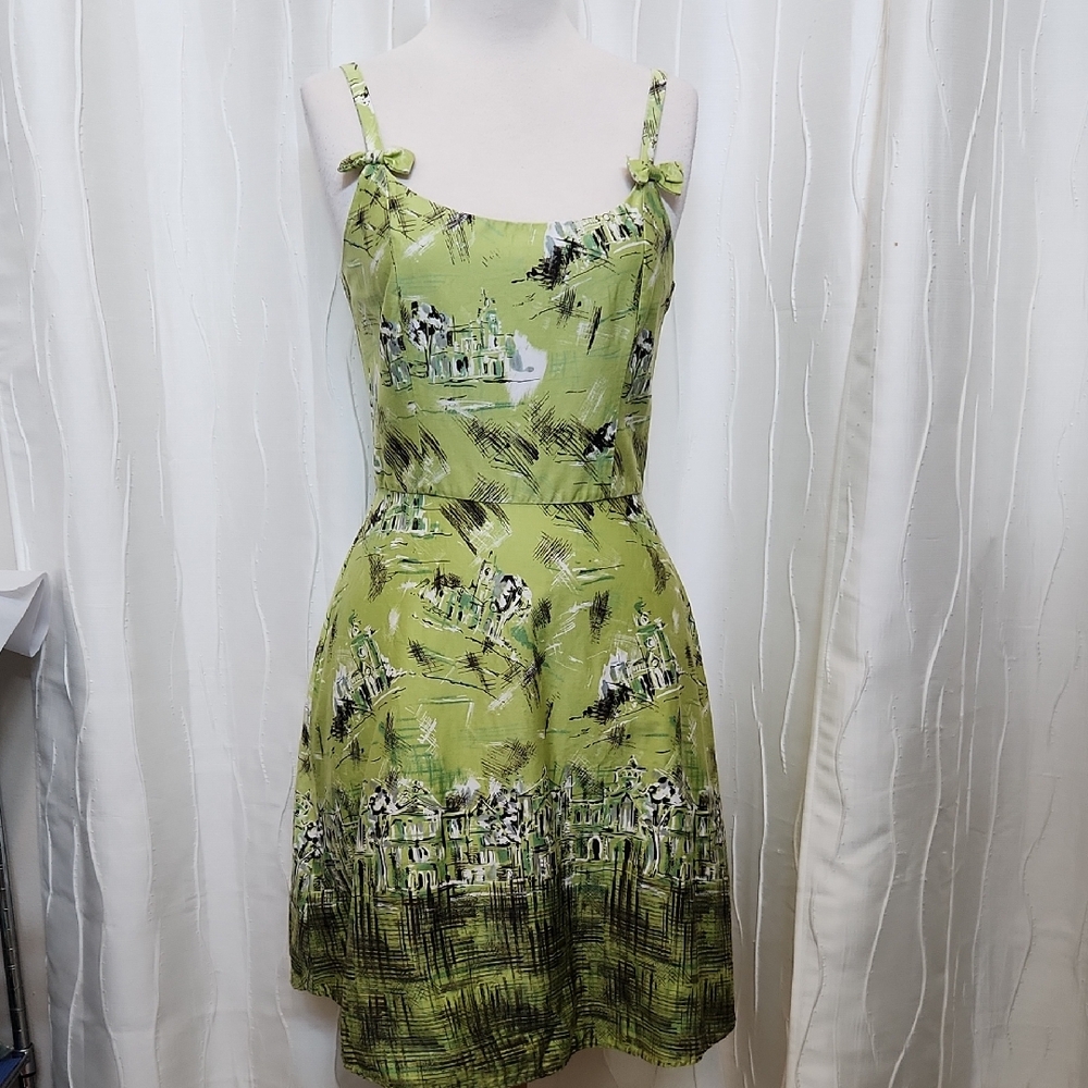 K & Company Green Spaghetti Strap Abstract Dress